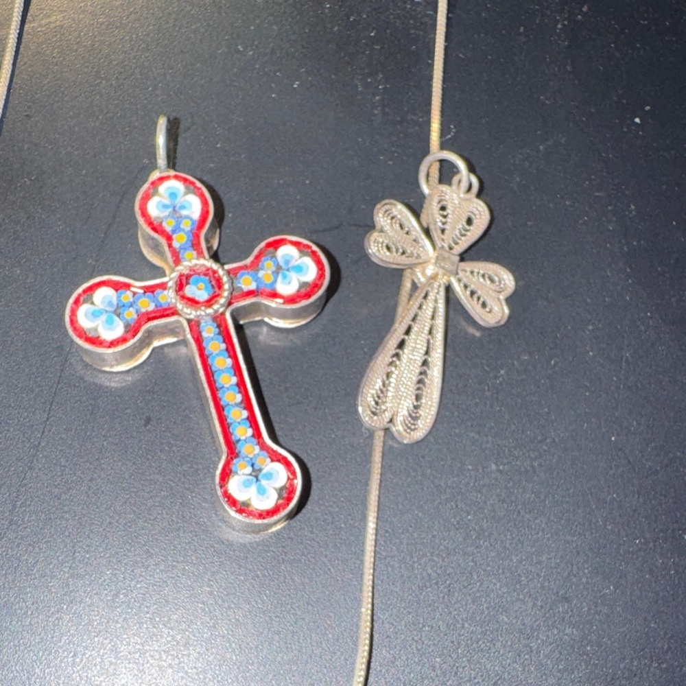 Enamel Floral Cross Pendant Necklace  | Vintage cross Italy stamp | 925